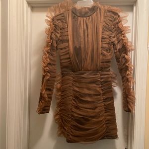 Ruched Brown Dress From Pretty Little Thing